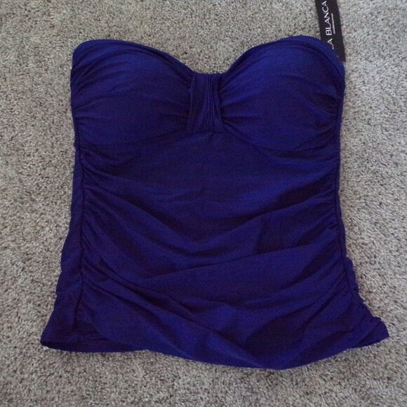 NWT La Blanca midnight blue strapless swim tankini top 10 - Picture 1 of 6